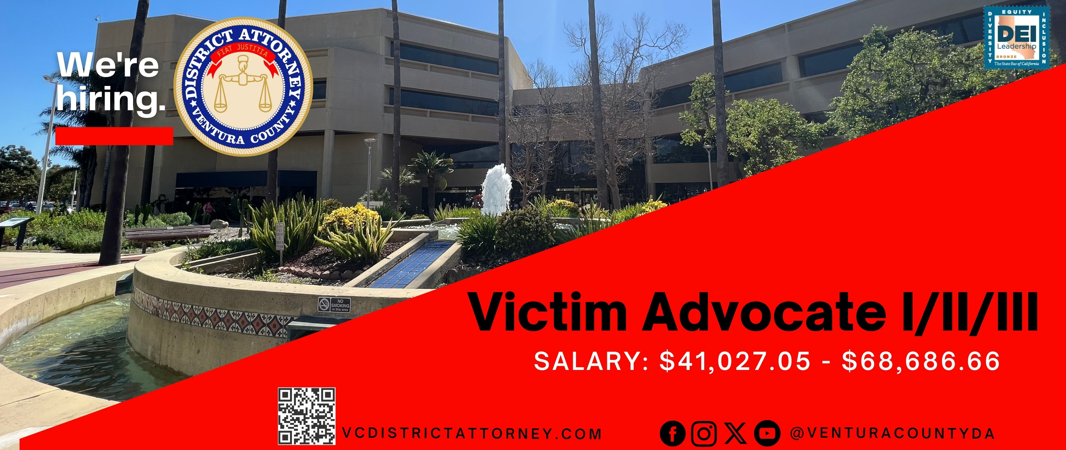 The County of Ventura offers an attractive compensation and benefits package.  Aside from our base salary range, an employee within this position will also be eligible for the following: