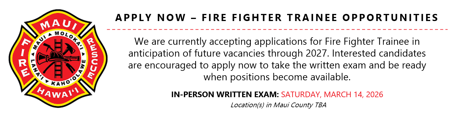 Serves in a trainee capacity, receiving on-and-off-the-job training to learn the theories, techniques and methods used in firefighting, land and sea rescue operations; and other emergency activities; performs firefighting tasks under immediate supervision; and performs other duties as required.