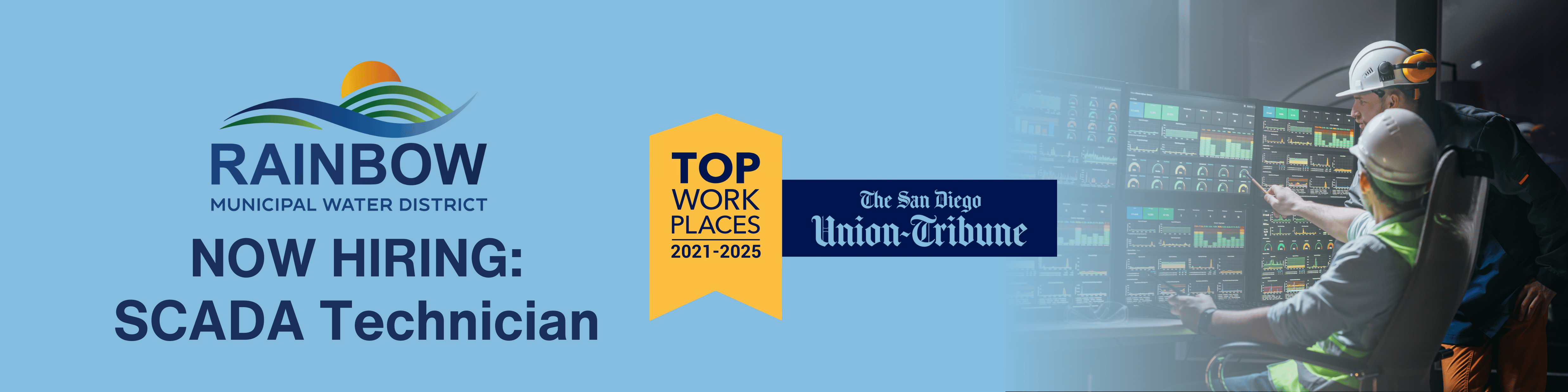 Rainbow Municipal Water District logo, NOW HIRING: SCADA Technician, San Diego Union Tribune Top Wor…